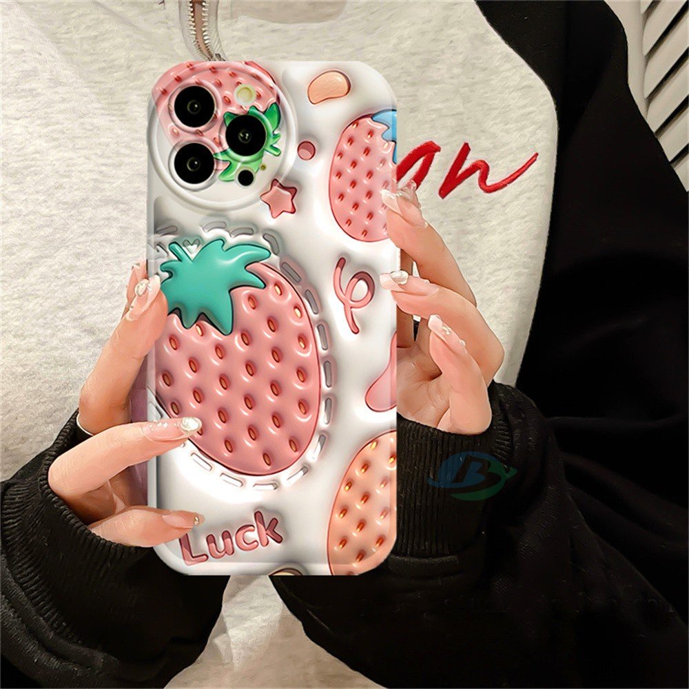 Casing hp Realme 10 C15 C12 C25S C11 C20 realme5 5i 6i C3 8i C21Y C25Y Cream Strawberry Rabbit Silikon Airbag Case Binteacase