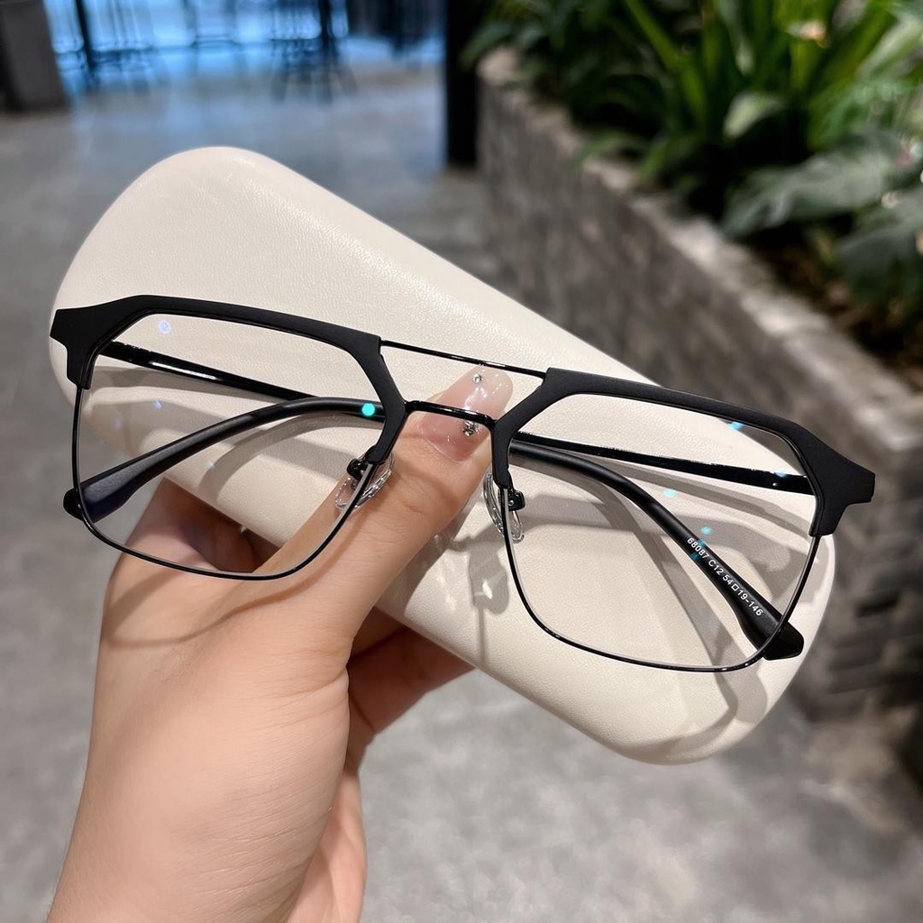 Kacamata Minus Anti Radiasi Fashion Photochromic Pria Wanita Metal Double Beam Frame