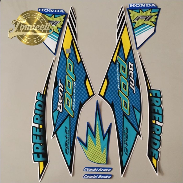striping honda beat pop 2016 iss idling stiker list body biru putih