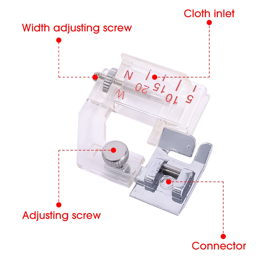 Adjustable Hemmed Fabric Presser Foot Untuk Mesin Jahit Rumah Single Piece Quick Release Beveled Presser Foot Universal Snap-On Presser Foot Aksesoris Mesin Jahit