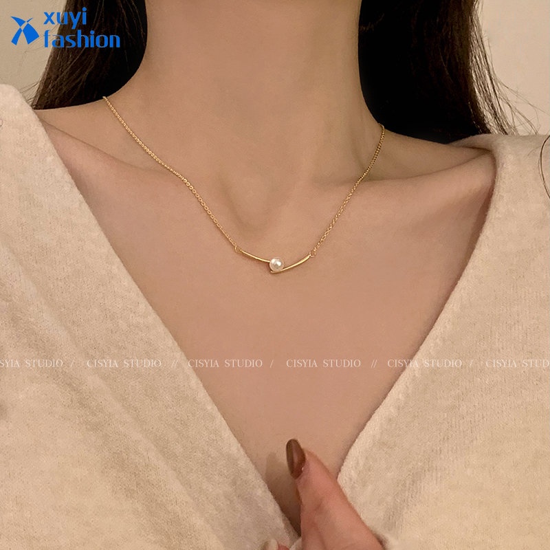 Fashion Kreatif Mutiara Sumpit Kalung Rantai Emas Liontin Choker Untuk Wanita Perhiasan Aksesoris Sederhana