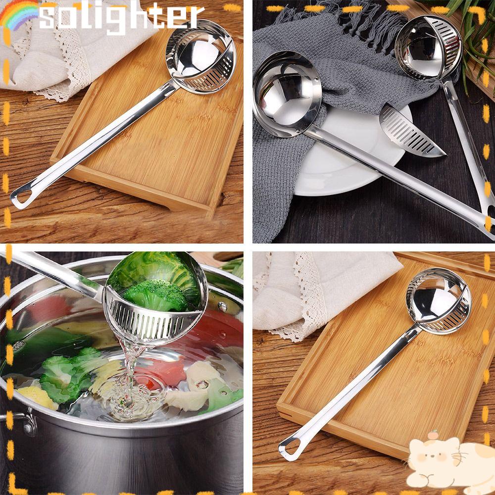 Solighter Sendok Sup Hot Pot Dual use Kitchen Tools Peralatan Makan Gagang Panjang 2in1 Sendok Makan