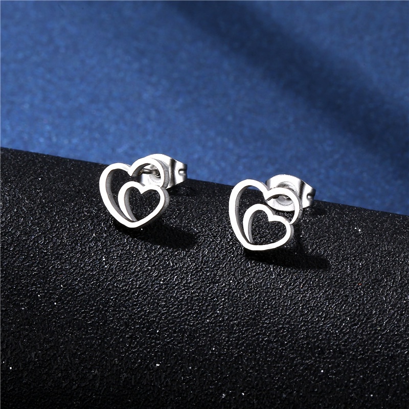 Kalung Cinta fashion Baru Pria Dan Wanita one-piece double love earrings Tiga Potong set Temperamen Tulang Selangka Rantai Anting set