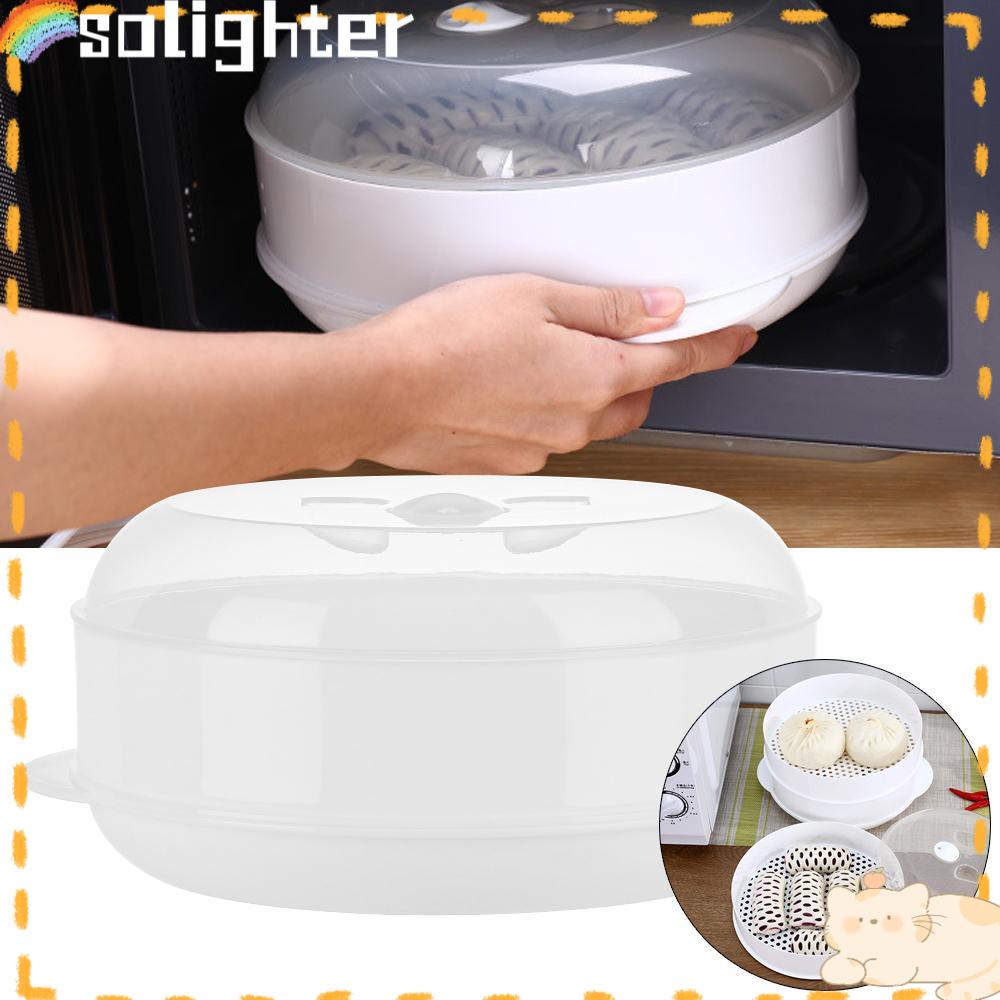 Solighter 1per2layer Microwave Oven Special Steamer Ramah Lingkungan Bao Bun Dumpling Basket Dengan Tutup