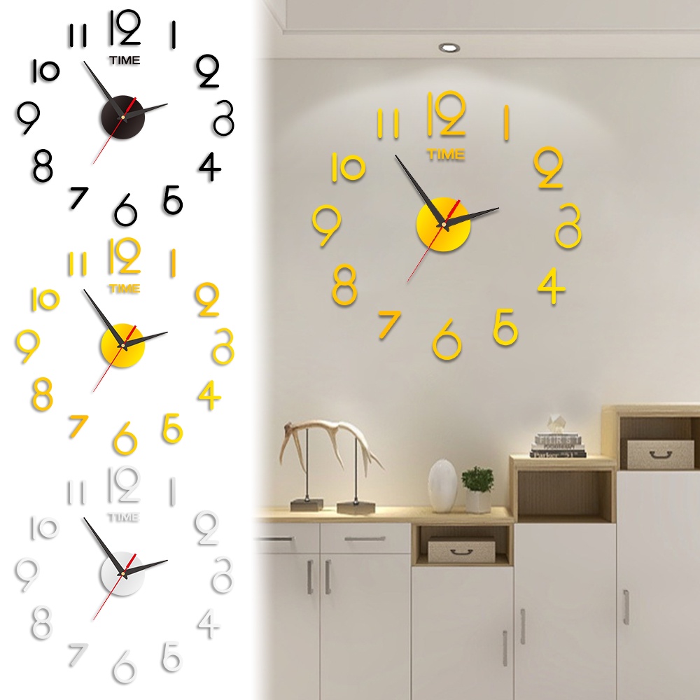 3d DIY Kreatif Jam Dinding Acrylic Mirror Wall Clock Stickers Fashion Desain Modern Mute Quartz Jarum Jam Gantung Jam Dinding Besar Untuk Dekorasi Dinding Rumah Kantor