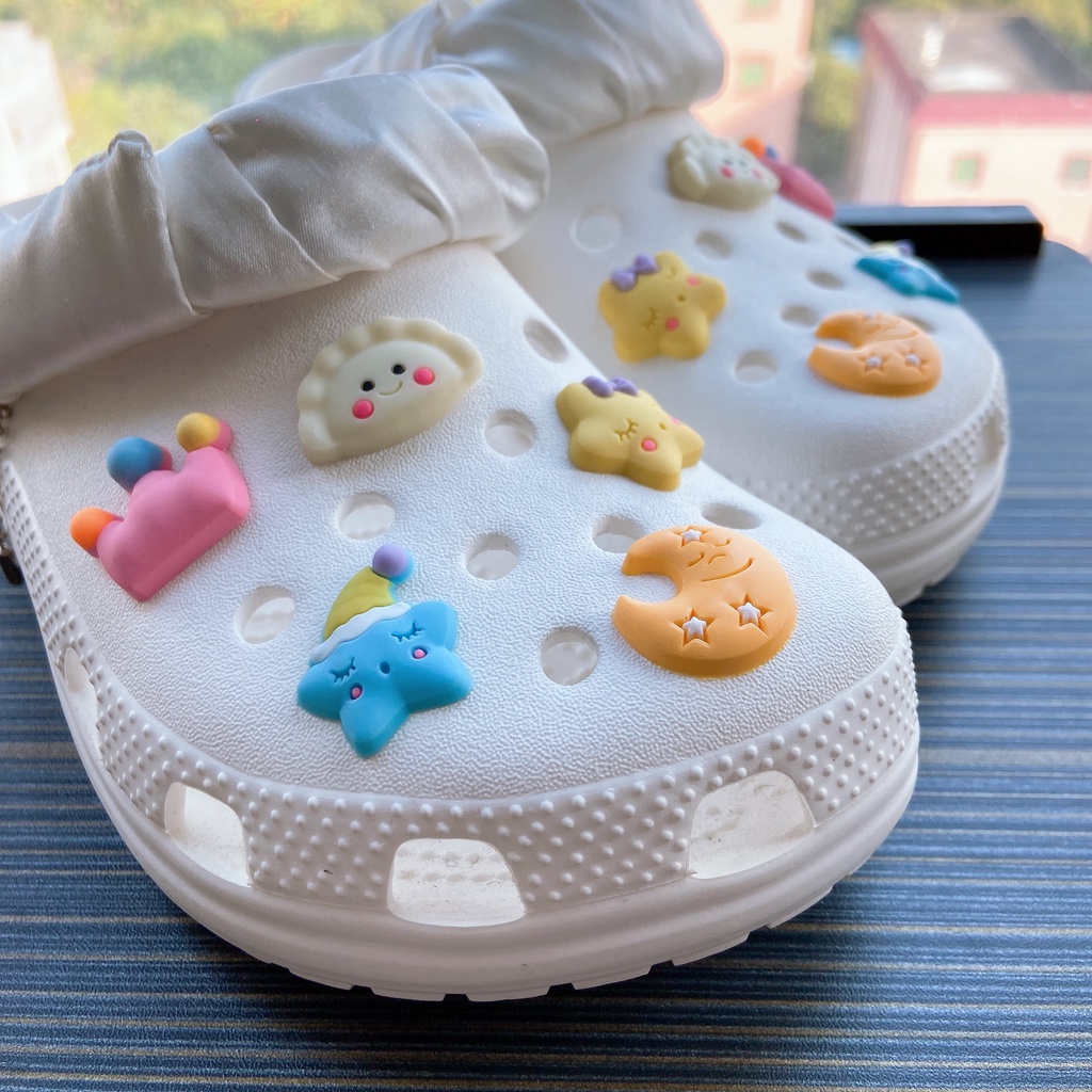 @shinydiy Pvc 10pcs Dumpling Bulan Bintang Crocs Jibbitz Sepatu Pesona | Jibbitz Sepatu Crocs Hias Charm | asesoris wanita｜crocs jibbitz