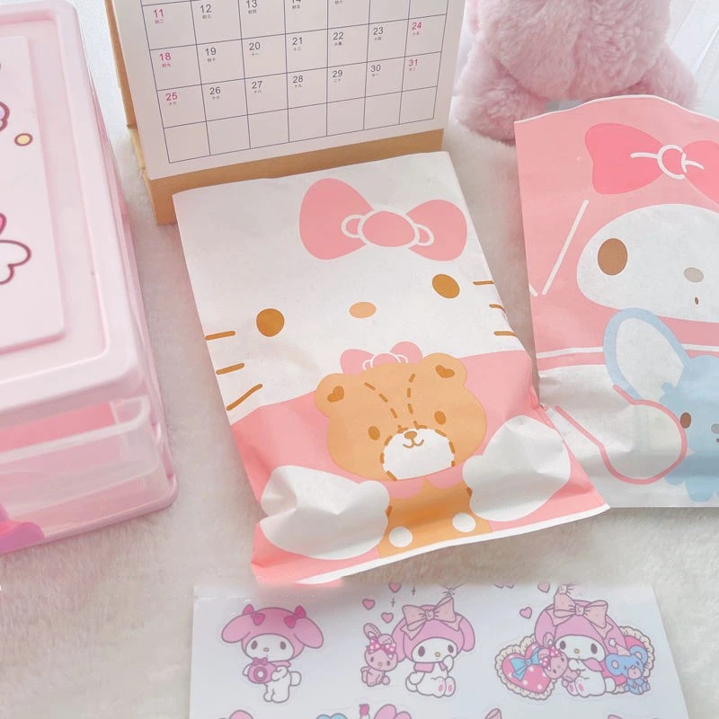 5pcs Kawaii Sanrio Kantong Kertas Hadiah Lucu Motif Kartun Kue Snack Sub-packaging Tas Penyimpanan Benda Kecil Gift Bag