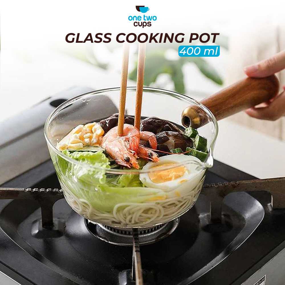 (BISA COD) FTIHSHP  Panci Masak Kaca Glass Cooking Pot Wooden Handle - KC007