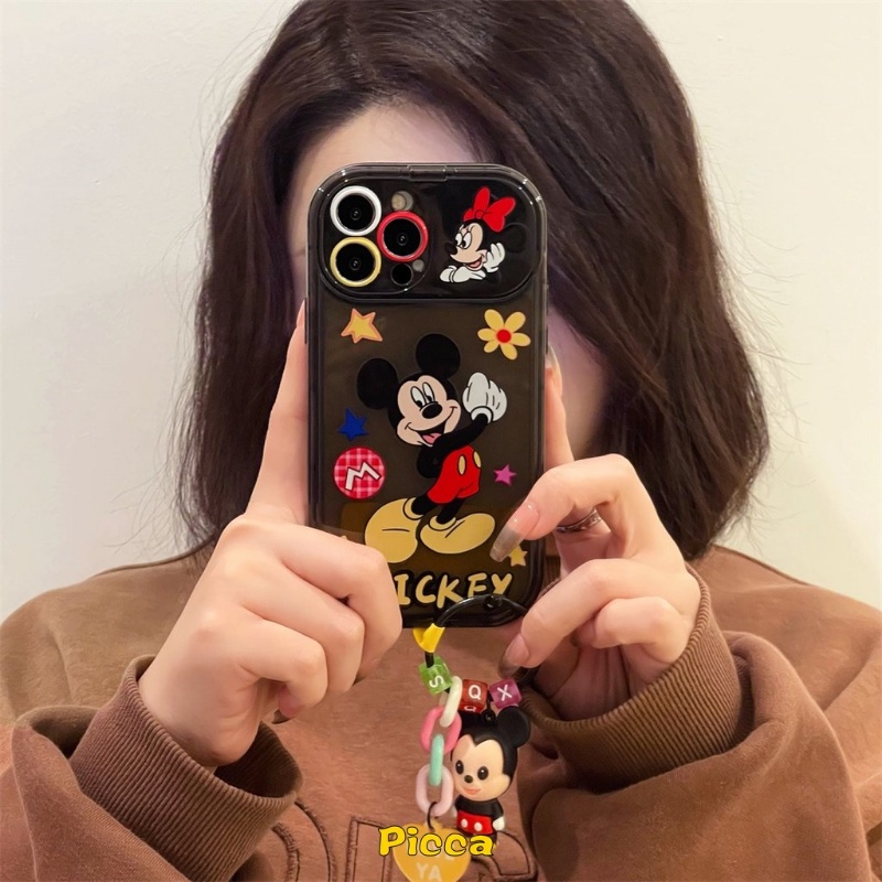 IPHONE Casing Cermin Make Up Flip Kreatif Kompatibel Untuk Iphone7 8 14 Plus 11 14 13 12 Pro MAX X XR XS MAX SE 2020 Kartun Disney Mickey Bunga Shockproof Lembut TPU Phone Cover