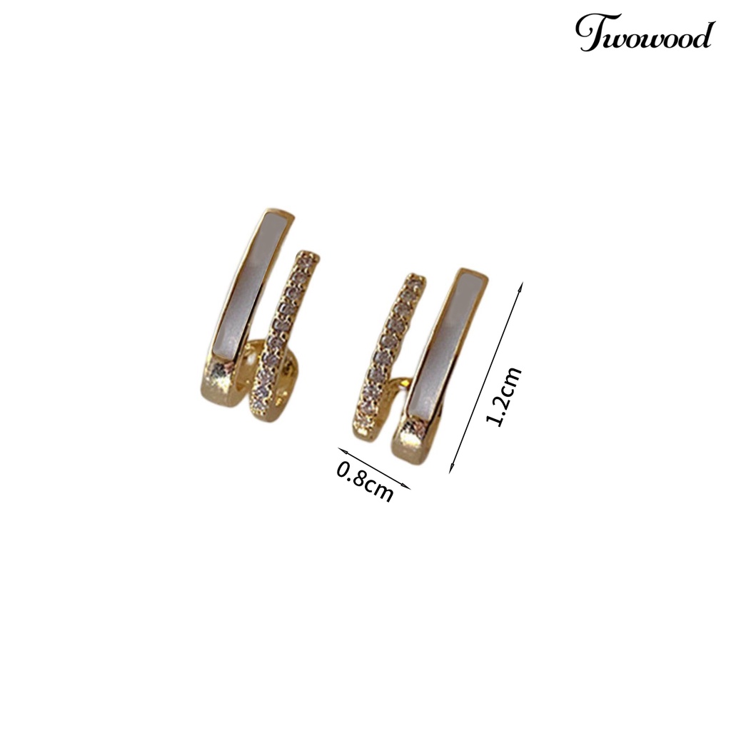 Twowood 1pasang Ladies Earrings Dripping Oil Craft Trendy Eye-catching Elegan Ringan Pakaian Sehari-Hari Logam Zirkon Hias Vertikal Bar Menjuntai Anting-Anting Aksesoris Pesta