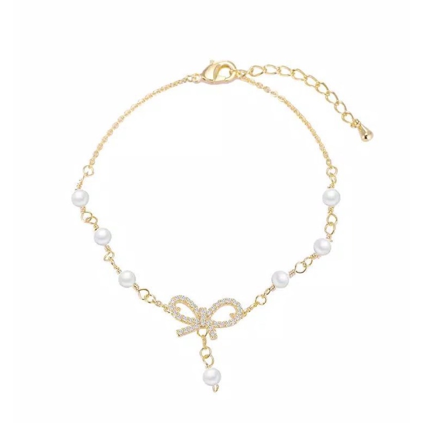 Gelang Tangan Wanita R6830 KUPU Mutiara Berlian Imitasi Korea Fashion Elegan Women Bracelet Jewelry Pita