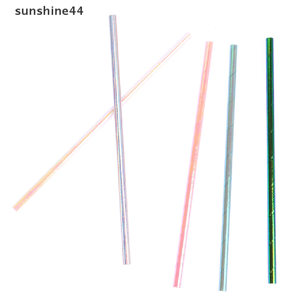 Sunshine 25Pcs Pearlescent Bronzing Paper Straw Gradasi Foil Sedotan Minum Decor ID