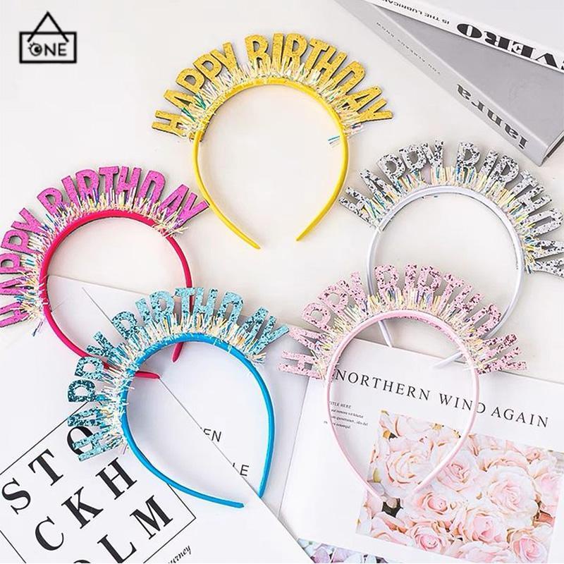 COD❤️Bando Ulang Tahun Warna-warni Gaya Kreatif DIY Selamat Hairband Tata Letak Tempat Pesta Warna Cerah-A.one