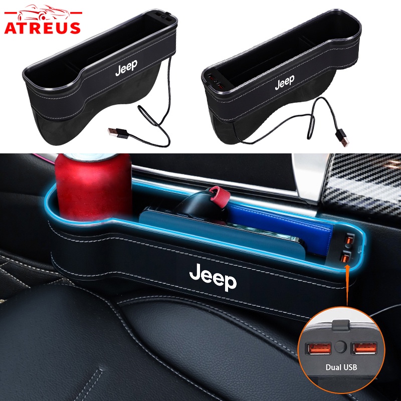 Jeep Kotak Penyimpanan Celah Jok Mobil LED Dengan port charging Seat Side Gap Slit Pocket Storage Untuk Kompas Renegade2022 Willys Wrangler jk Cherokee xj