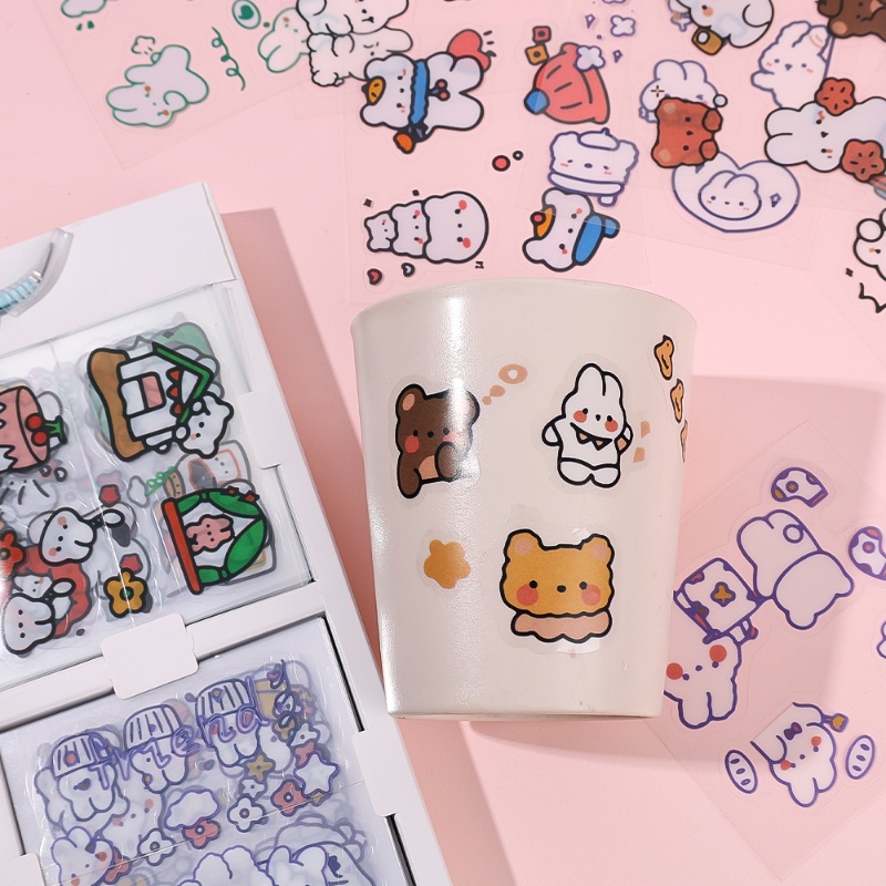 Kartun Hewan Peliharaan Tahan Air Stiker Tangan Akun Beruang Lucu Kelinci Ponsel Cangkir Air Stiker Dekoratif Decals