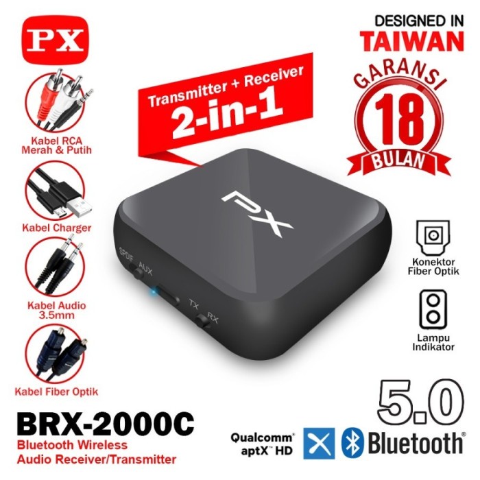 PX BRX-2000C Bluetooth Audio Transmitter Receiver HD stereo - Garansi - PX BRX-2000C