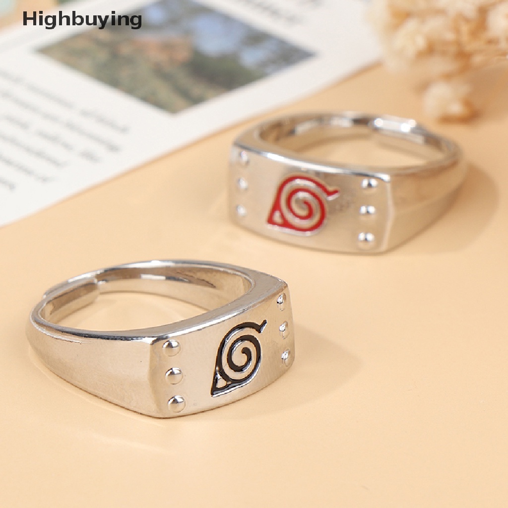 Hbid Daun Cincin Konoha Uzumaki Simbal Logo Tanda Sasuke Itachi Ninja Fashion Logam Anime Perhiasan Cosplay Naruto Cincin Terbuka Adjustable Ring Glory