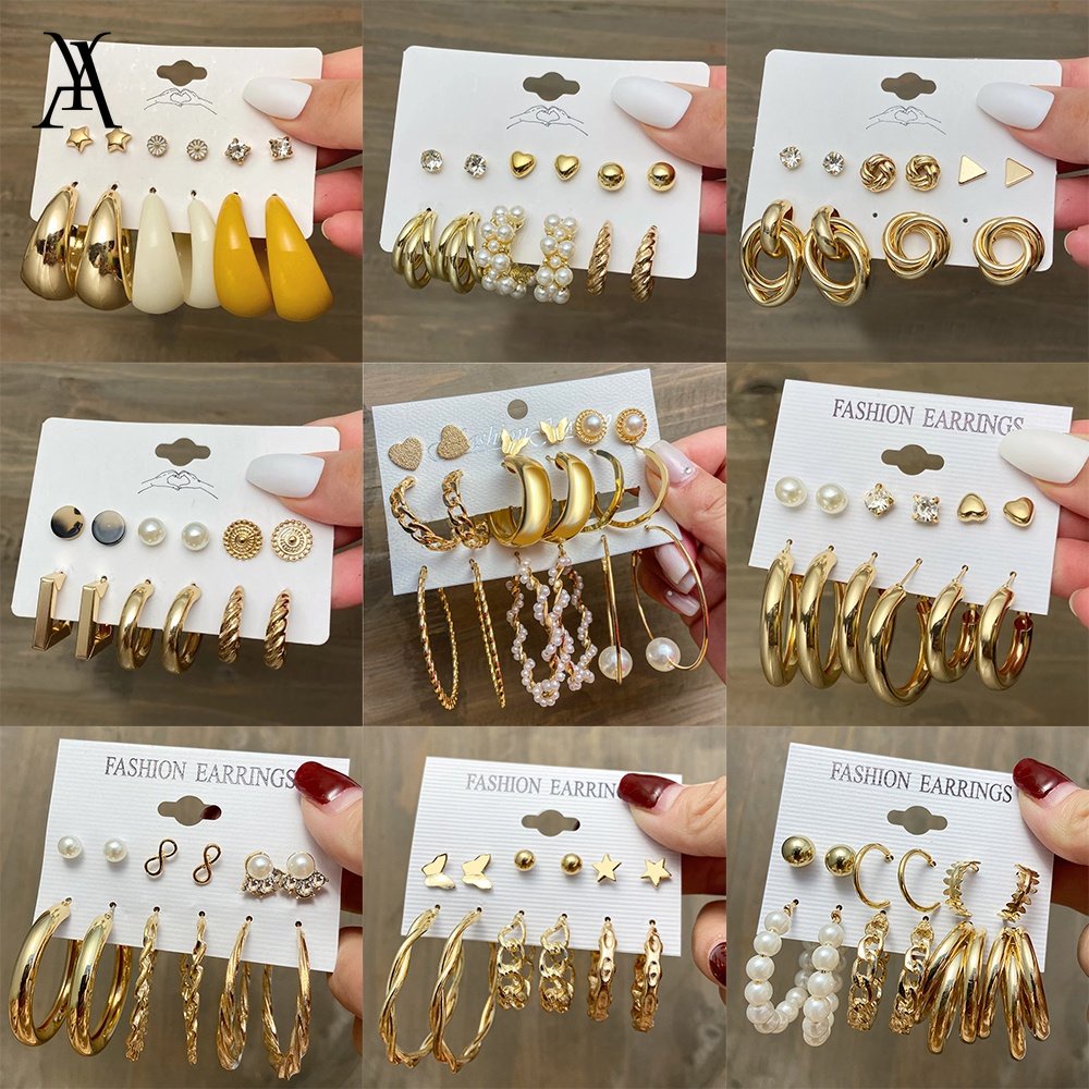 AY(CN) Fashion Earring Set Retro Gold Pendant Drop Earrings Fashion Women Jewelry Accessories Party Birthday Gift