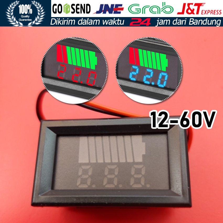 12V - 60V Voltmeter Indikator Kapasitas Aki / Mobil Indikator Level Pengisian Baterai Aki