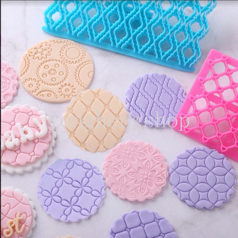 Kreatif Fondant Kue Embosser Cookie Pemotong Biskuit Cetakan Kisi Icing Emboss Cetakan Pastry Kue Dekorasi Alat Dapur DIY Baking Aksesoris