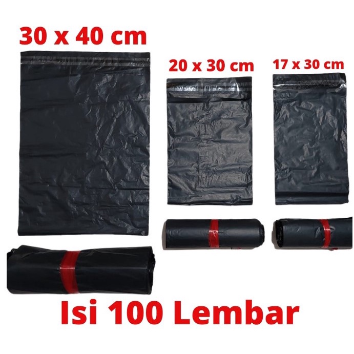 100 PCS PLASTIK POLYMAILER UKURAN 20x30 - 100 LEMBAR PLASTIK PACKING ONLINE SHOP HITAM DENGAN LEM