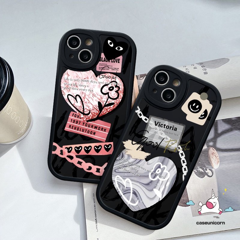 Csing Lembut TPU Cover Infinix Hot 9 11 10 Play 10s 10T 11s Hot 10 Lite Note 8 Smart 5 6 Comme des Garcons Ins Graffiti Cinta Hati Trendi Merek Label Shockproof Ponsel Pasangan Case