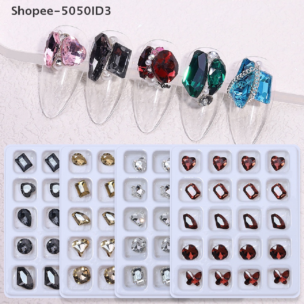 [HOT] 20pcs 3D Nail Art Rhinestones Kristal Batu Warna-Warni Tips Dekorasi DIY [ID]