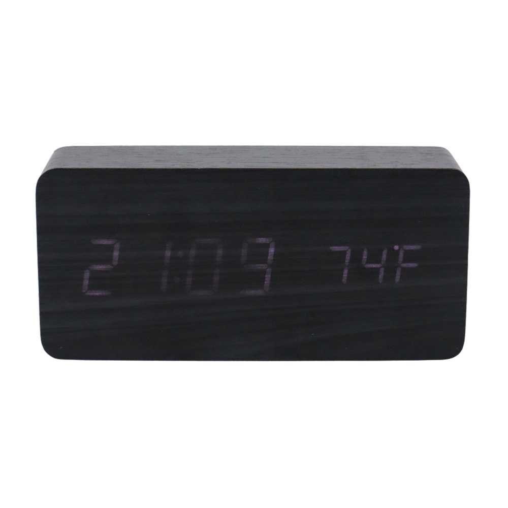 (BISA COD) FTIHSHP Jam Alarm LED Digital Wood Clock with Temperature