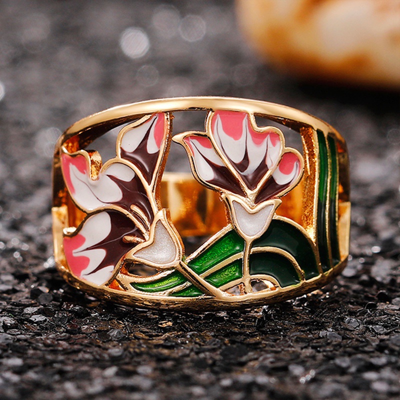 Cincin Bunga Enamel Buatan Tangan Kreatif Wanita Untuk Pesta Upacara Pernikahan Warna Cerah Perhiasan Jari Fashion