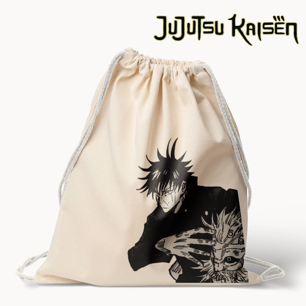 Stringbag Anime Jujutsu Kaisen Megumi tas serut canvas premium blacu totebag