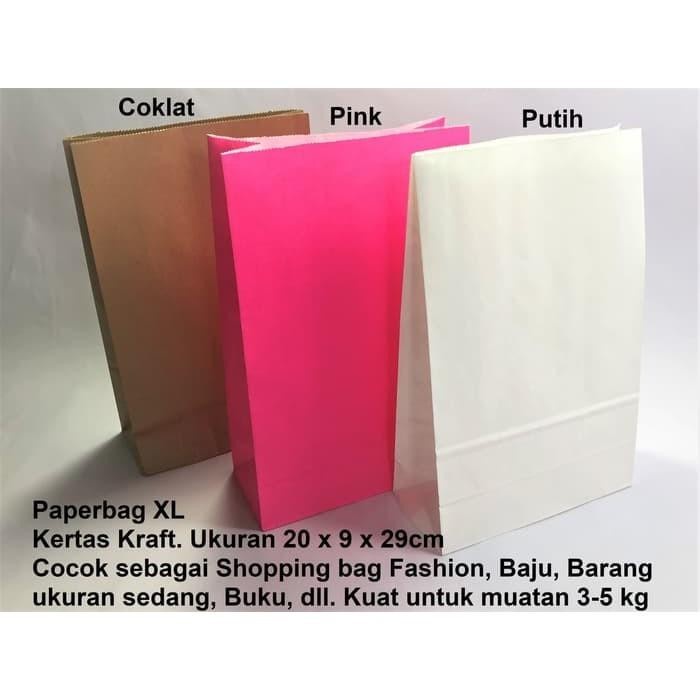 

⭐BISA COD⭐ PB 50pcs Paperbag White Kraft XL 20x9x29cm 80gsm