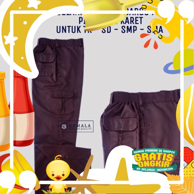 Seragam Sekolah Celana Pramuka Cargo PDL Kempol (Saku 6) SD SMP SMA Karet Pinggang DRILL ~ KUMALA/ h