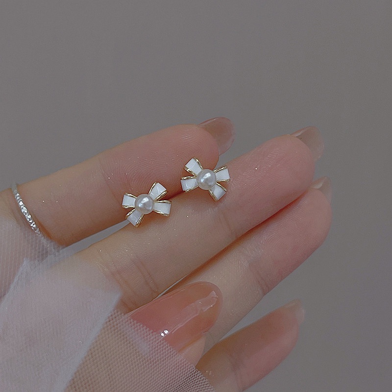 925 Perak Cherry Blossom Ear Studs Segar Anting Mini Wanita Baru Busur Mutiara Anting Hadiah