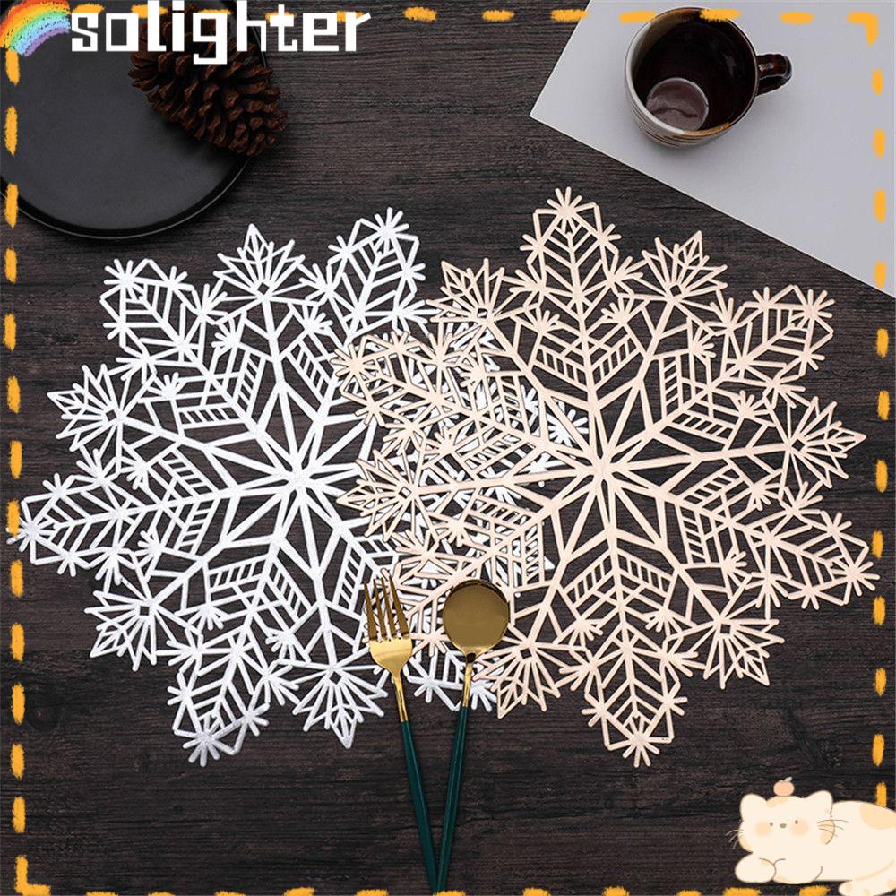 Solighter Bronzing Coaster Dekorasi Natal Snowflake PVC Cup Pads