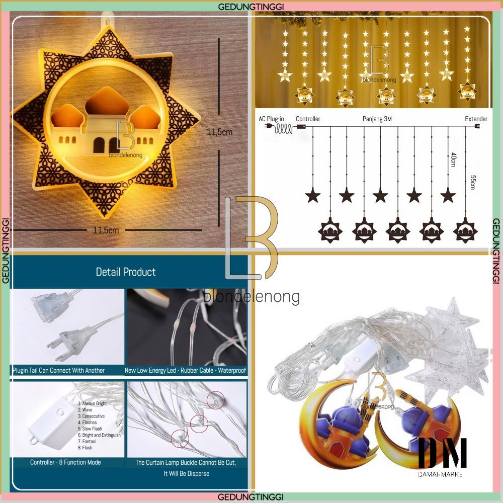 Lampu Hias Tirai Gantung Led Dekorasi Dekor Hiasan Ketupat Pita Lebaran Lantern Ramadan Idul Fitri Eid Mubarak Ramadhan Bulan Bintang Sabit Melayang Kaca Ruang Tamu Kamar Kafe Tumbler Tumblr Aestetic Aesthetic Aestetik Estetik Mini Besar Murah Waterproof