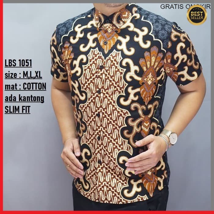 KEMEJA PRIA BATIK LENGAN PENDEK HEM BAHAN KATUN HALUS 40S LBS 1051 BAJU MODERN MEWAH SLIMFIT SLIM FIT BY JAKARTA