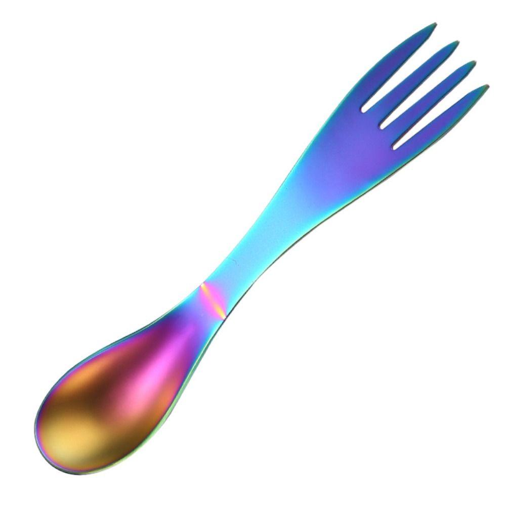 Nickolas1 Sendok Gurita Digunakan Di Kedua Ujung Perlindungan Lingkungan Camp Fruit Fork Titanium Plated Gold Sendok Garpu Peralatan Makan Luar Ruangan Dessert Spoon Can Opener Bottle Opener Fork