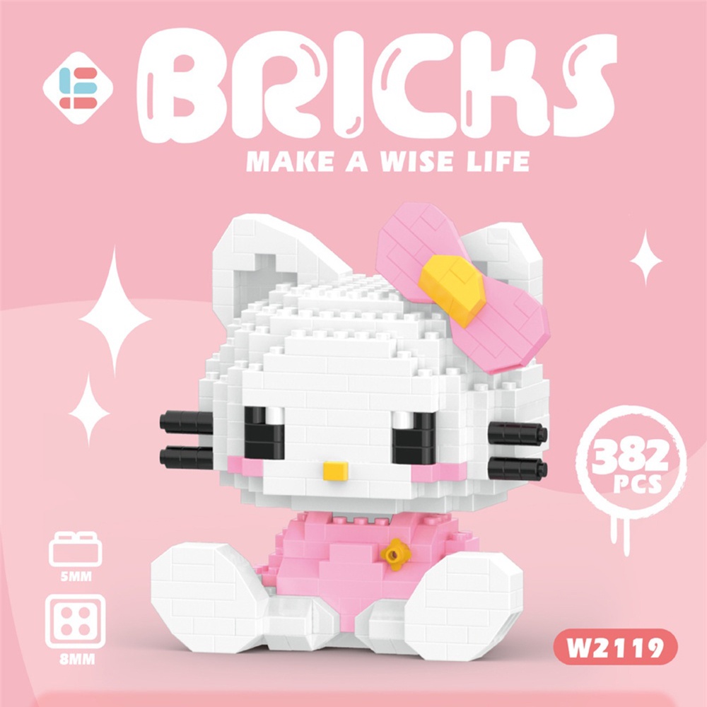 ღ Sanrio Kompatibel Blok Bangunan Melodi Kuromi Hello Kitty Anime Kartun Batu Bata Dirakit Mainan Ulang Tahun Teka-teki Anak-anak Boneka Hadiah