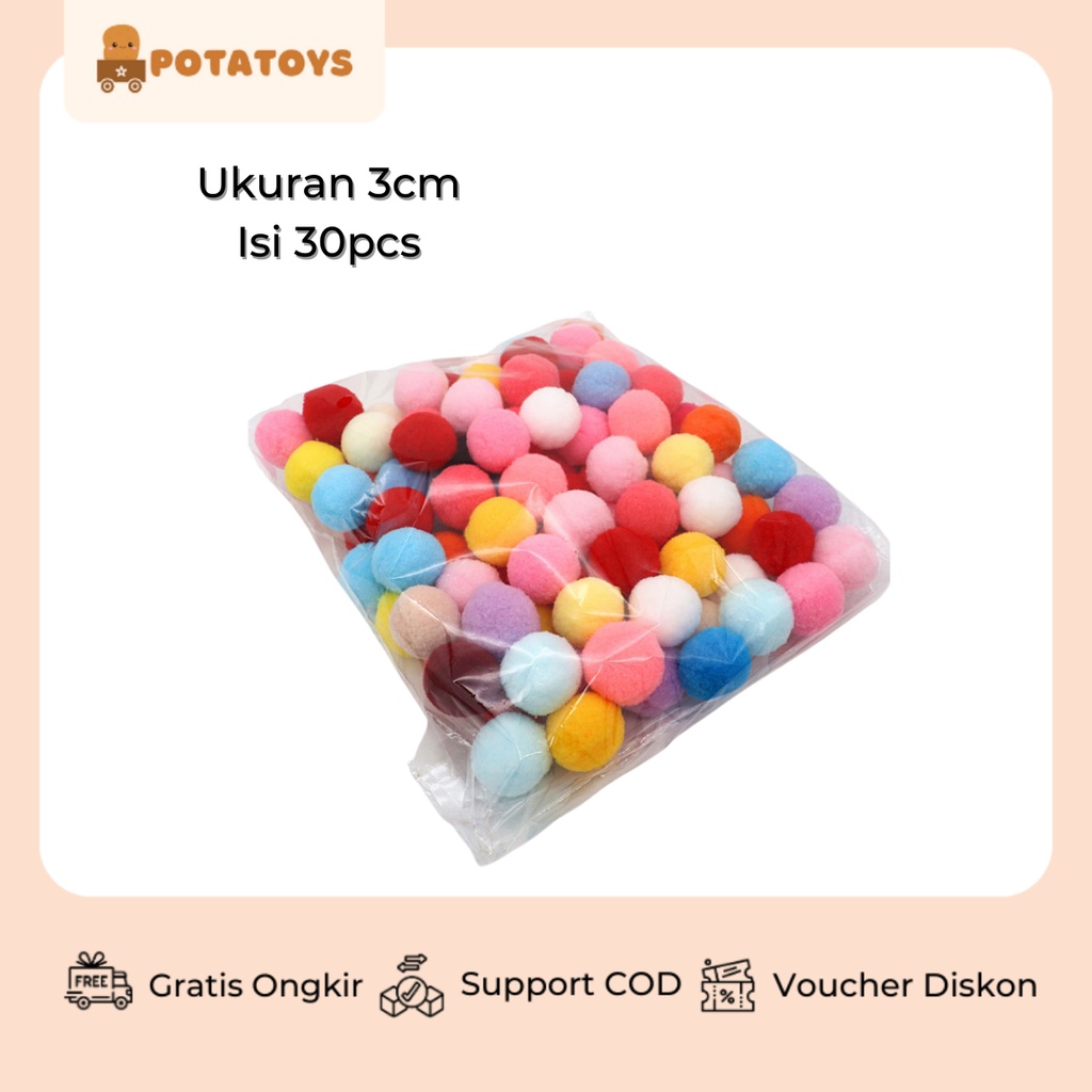 [ Potatoys ] POMPOM 3cm 2cm/ bola bulu sorting color mengenal warna /bola bulu untuk menghitung/ sensory toys/ mainan anak