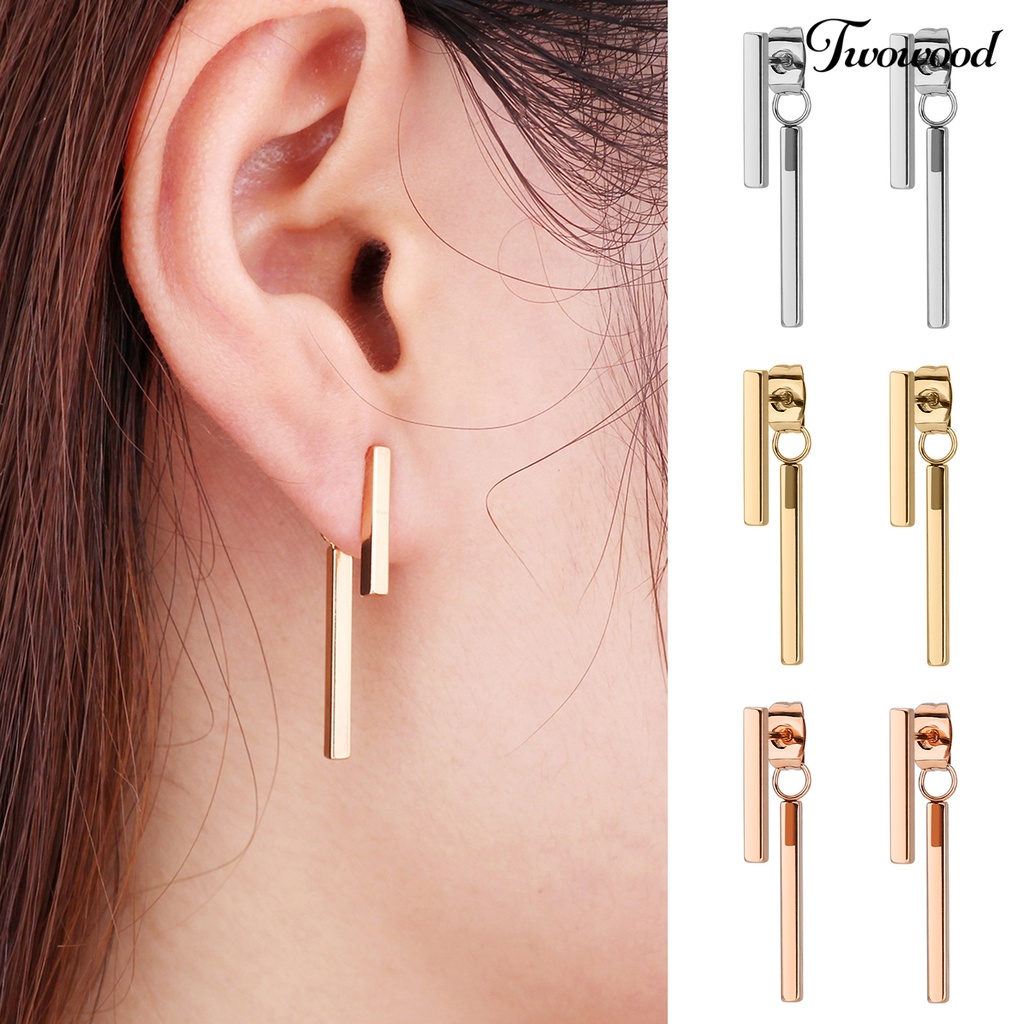 Twowood 1pasang Anting Pejantan Kesederhanaan Geometris Berbentuk T Poles Temperamen Berdandan Tahan Luntur Sederhana T Bar Drop Earrings Perlengkapan Kostum