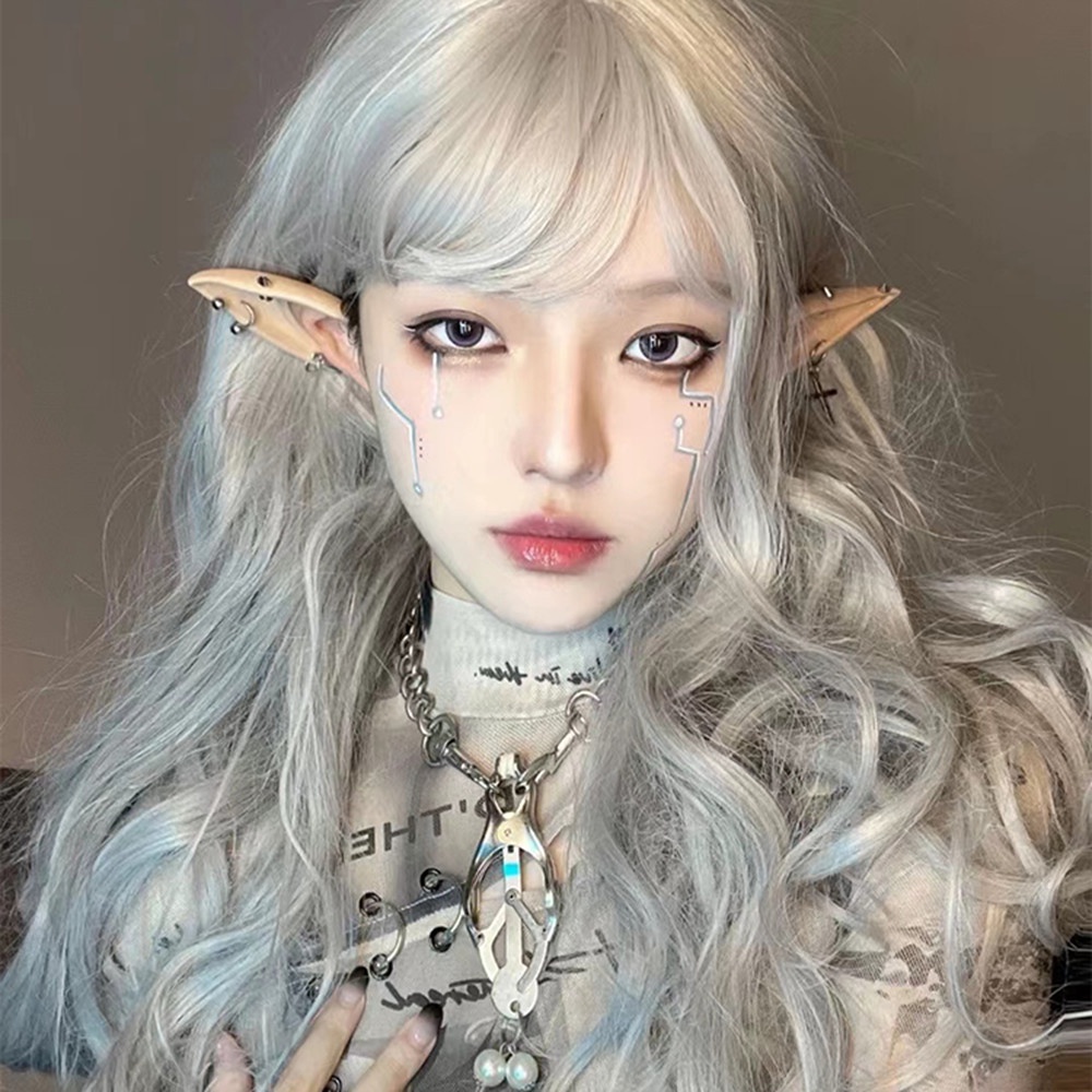 Ins Panjang Keriting Halus Alami Abu-Abu Pink Ungu Wig Untuk Wanita Gadis Pesta Cosplay Wig Penutup Aksesoris Rambut 68 cm
