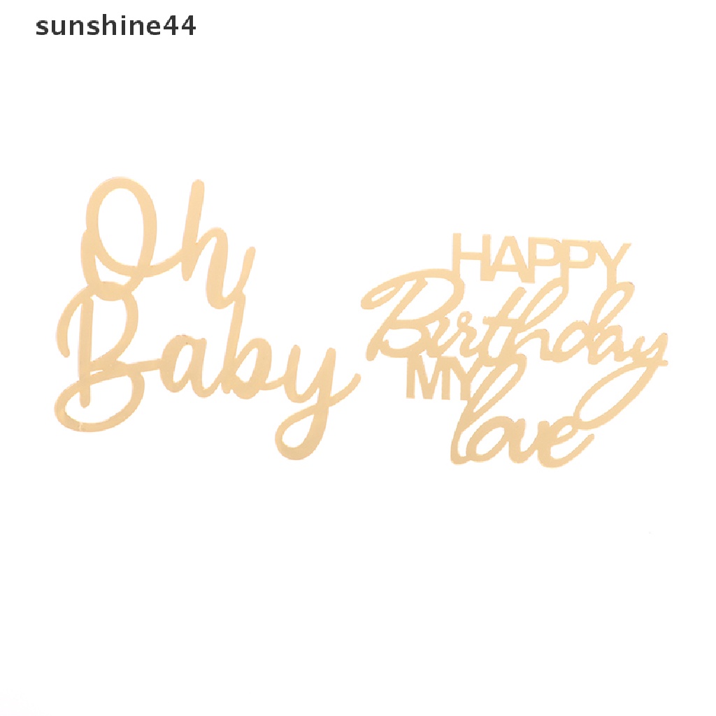 Sunshine 1Pc Topper Kue Happy Birthday Unik Gold Akrilik Topper Cupcake Ulang Tahun ID