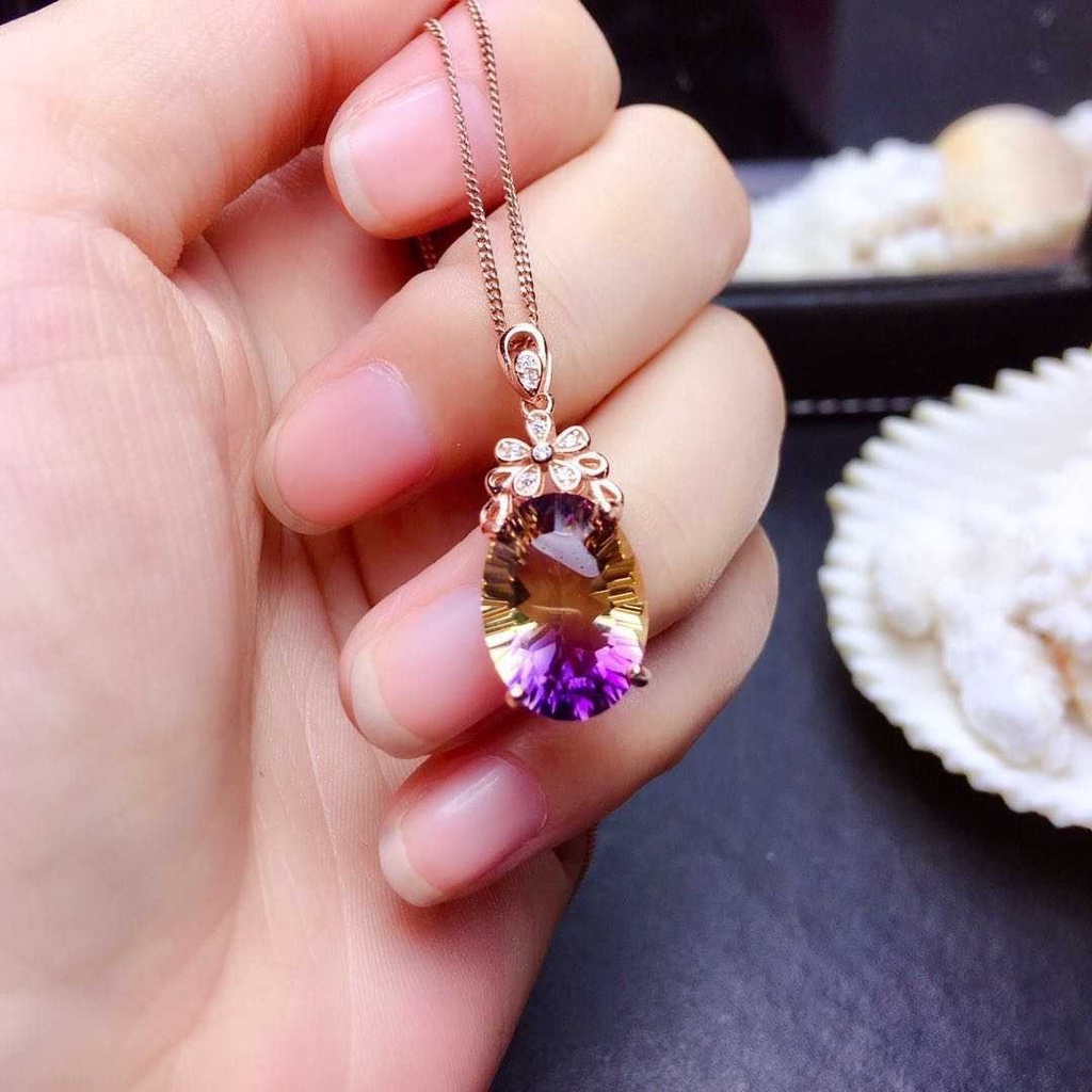 Goldkingdom Fashion Perhiasan Aksesoris Ready Stock Live Sale Baru Warna-Warni Semangka Turmalin Kalung Api Briliant Mewah Berbentuk Telur Amethyst Cincin Liontin