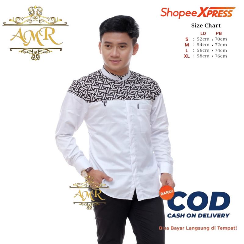 M baju koko kombinasi batik falkon koko el rumi terbaru motif batik koko putih lengan panjang baju k