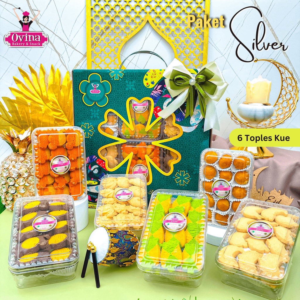 

KUE LEBARAN IDUL FITRI PAKET OVINA PARCEL KUE KERING PAKET SILVER ISI 6 TOPLES