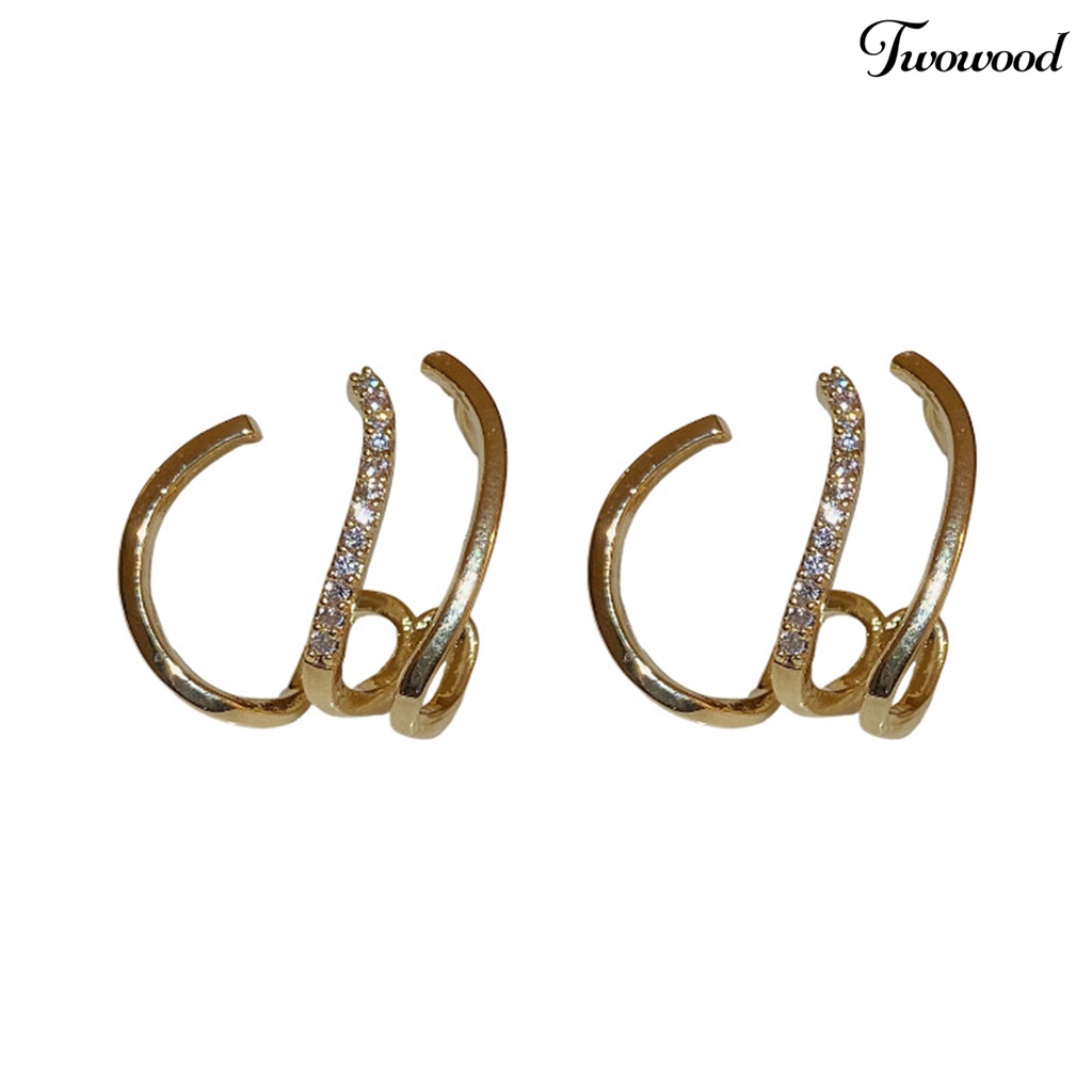 Twowood 1pasang Anting Tusuk Electroplating Faux Zircon Hias Bentuk Cakar Tidak Teratur Tusuk Hiasan Telinga Geometris Korea Fashion Wanita Ear Rings Untuk Pacaran