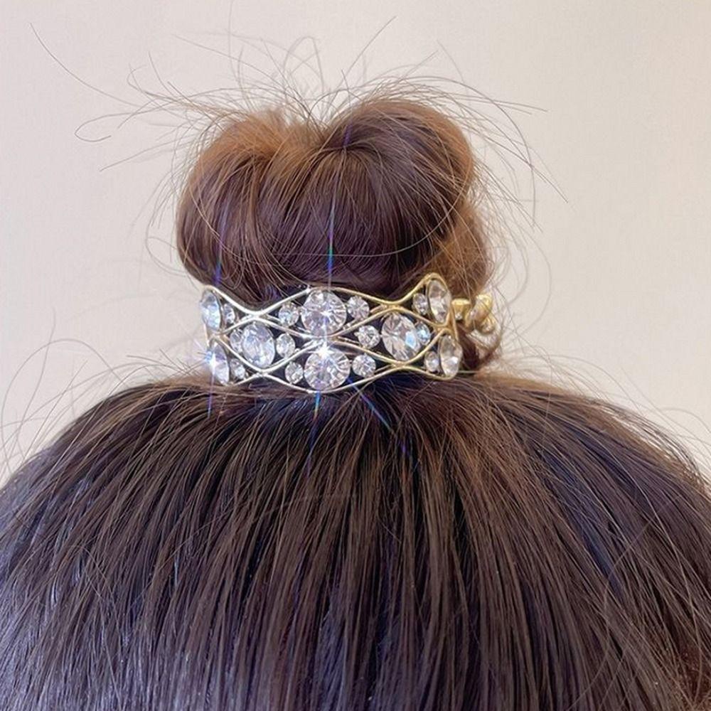 NEEDWAY Needway Ponytail Hair Clip Lucu Kreatif Elegan Mutiara Bakso Kepala Berlian Ponytail Holder Tinggi Ponytail Fixed Clip Untuk Wanita Hair Bun Fixed Clip