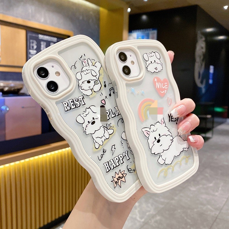 IPHONE (2In1) Casing Pelindung Ponsel Untuk Iphone14 13 12 11 Pro MAX X XR XS Max7 8 Plus Kartun Anjing Perbatasan Bergelombang