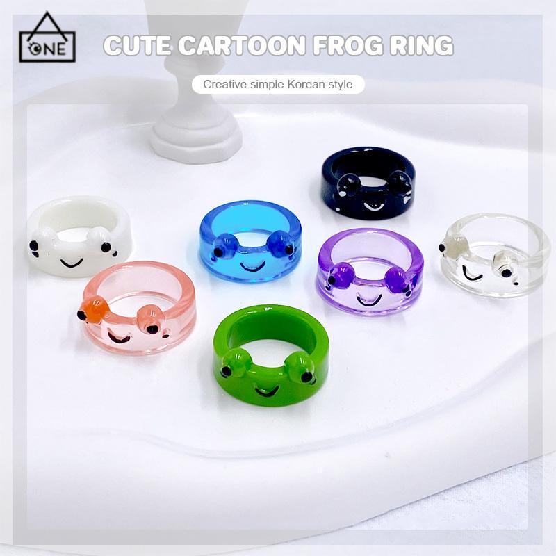 COD❤️Katak Resin Cincin Warna-warni Kepribadian Hewan Kartun Cincin Jari Lucu-A.one