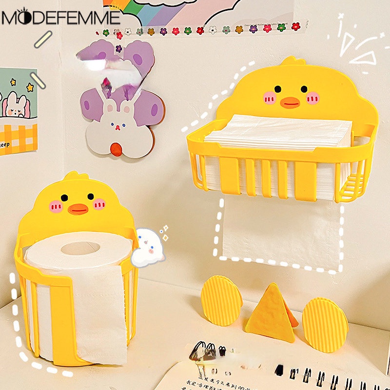 Bebek Kuning Kecil Keranjang Tissue Desain Berongga Drain Storage Rack Kosmetik Peralatan Mandi Benda Menyimpan Tempat Dinding Kotak Handuk Wajah Untuk Kamar Mandi Dapur Kamar Tidur